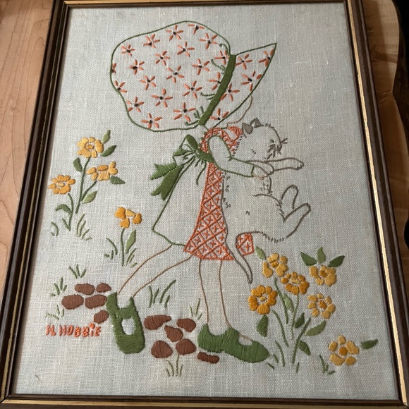 Vintage original hand stitched Holly Hobbie framed picture. 11 x 14” - Picture 1 of 1